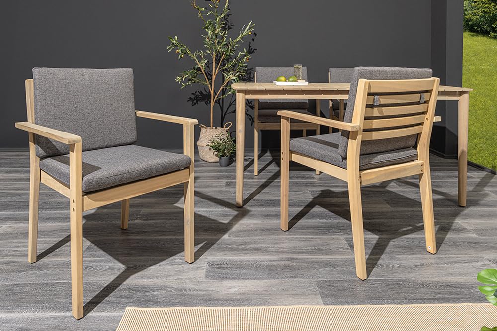 Riess Ambiente Massiver Gartenstuhl KOPENHAGEN - Natur Akazienholz anthrazit - Outdoor inkl. Kissen