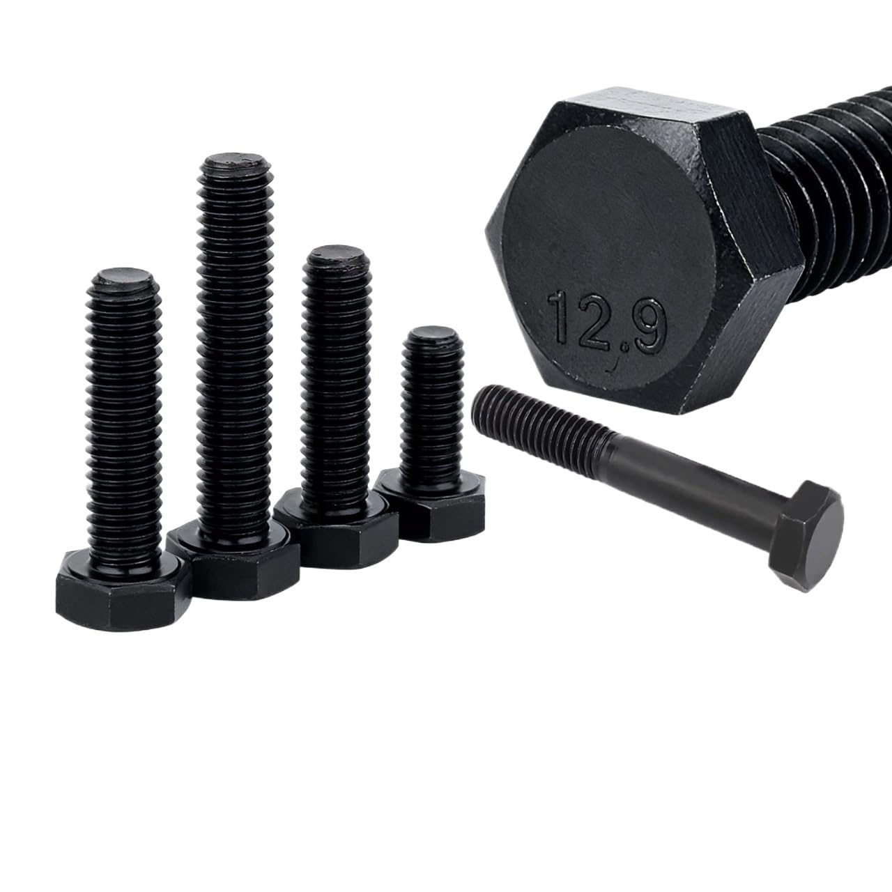 MUHUO Flanged hexagon bolt, External Hex Hexagon Head Screw M4 M5 M6 M8 M10 M12 M14 M16 Black Alloy Steel(110mm,M14 1Pcs)