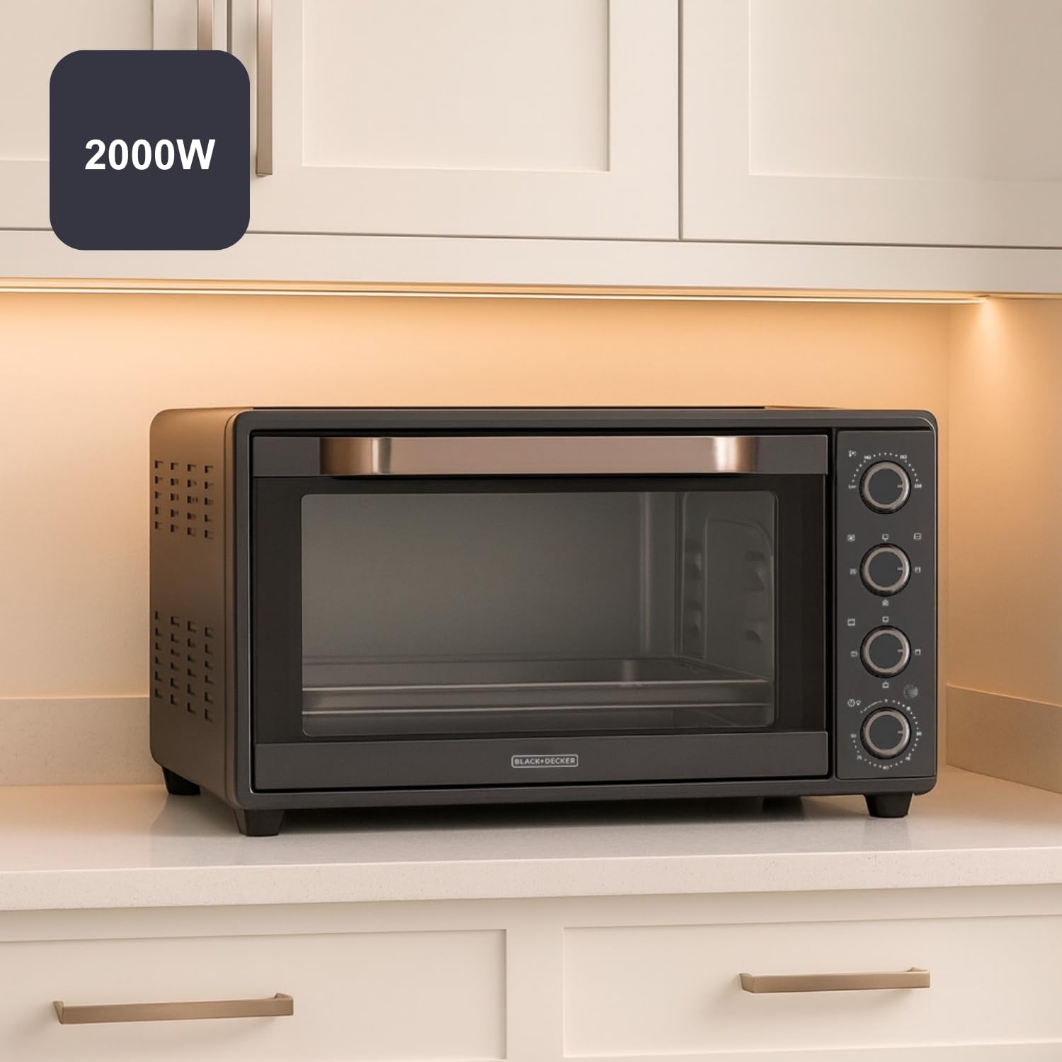 BLACK+DECKER – Forno Elettrico BXOV6000E | 2000W | 60L | 15 modalità | A Convezione | Timer 90 min | Funzione STAY ON | Doppio Vetro | Luce Interna | Teglia Raccoglibriciole | Accessorio Spiedo