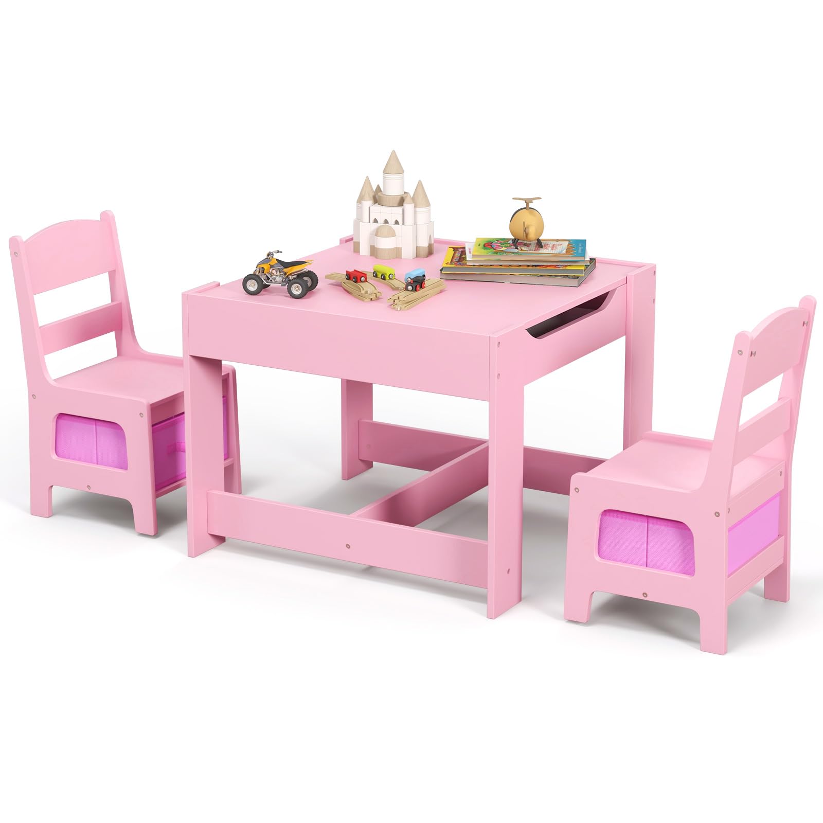 Costzon Kids Table and Chair Set, 3 in 1 Wooden Activity Table with Storage Drawer, Detachable Tabletop for Children Drawing Reading Art Craft, Playroom, Nursery, Toddler Table and Chair Set, PinkOEKO-TEX STANDARD 100The Forest Stewardship Council