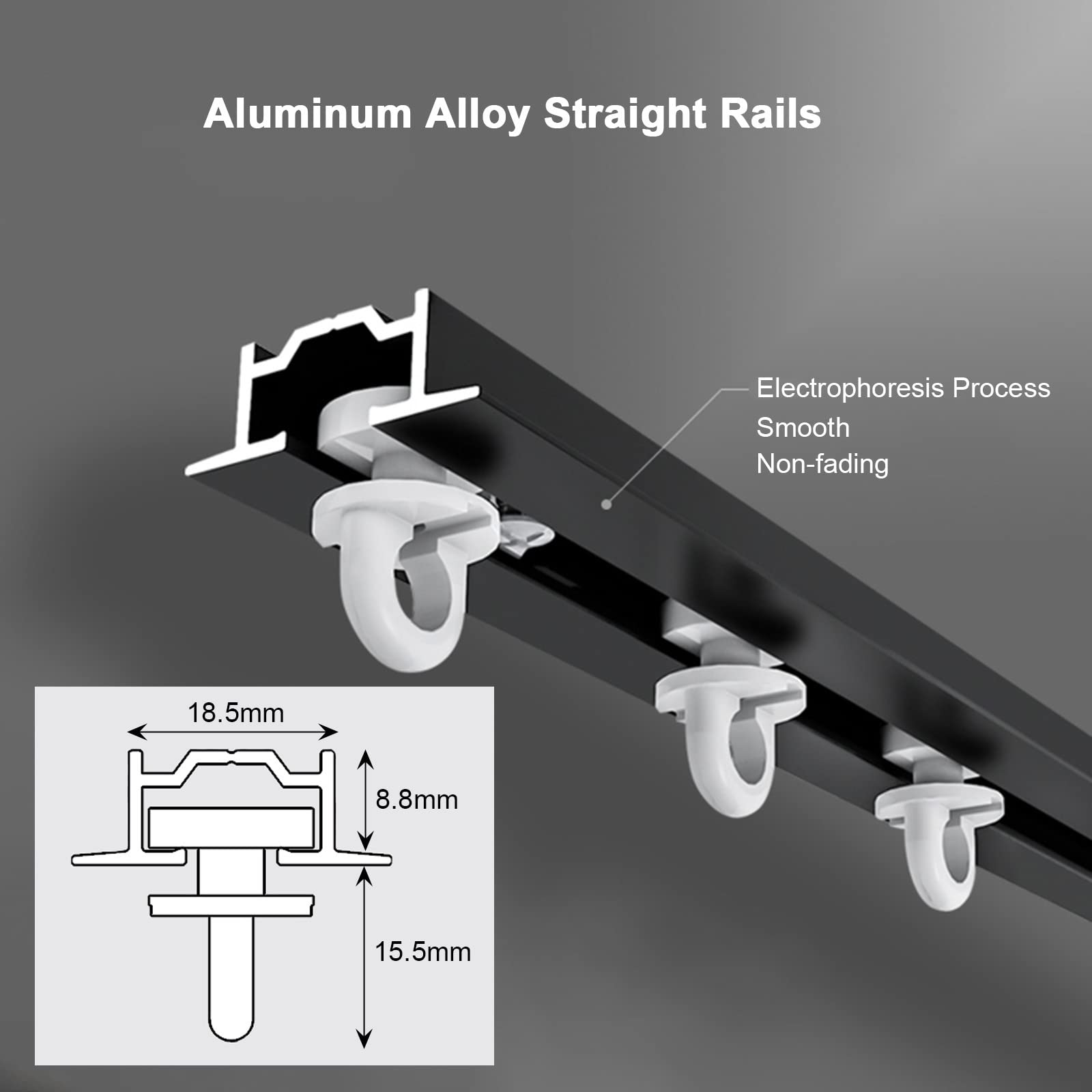Rail en aluminium pour montage caché – Tringle à rideaux de balcon – 3 m – Tringle à rideaux droite pour séparateur d'intimité – Blanc/noir
