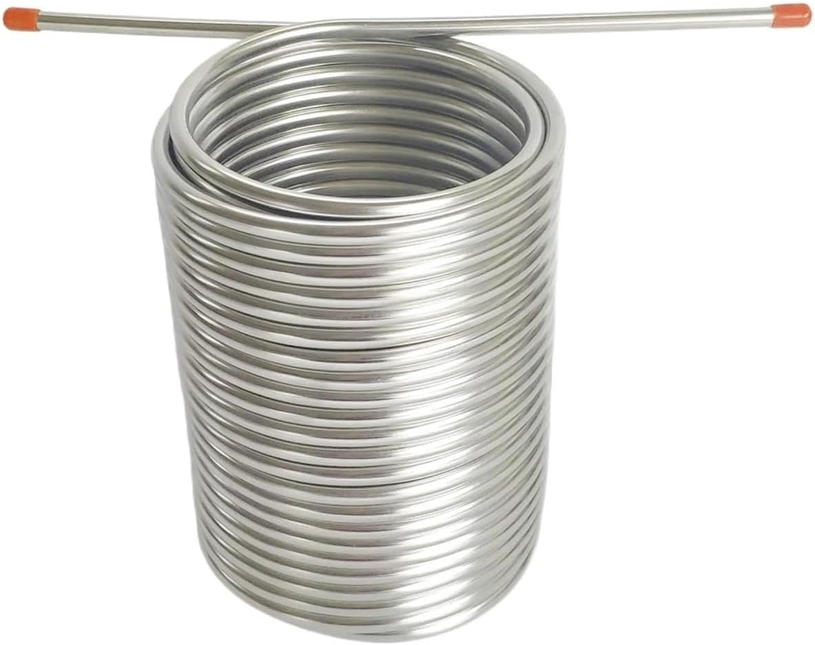 Intercambiador de calor, serpentín de enfriamiento de 19 m de longitud, enfriador de mosto de agua y cerveza de doble capa, serpentín de acero inoxidable de caja, tubo de 8 mm, enfriador de cerveza de