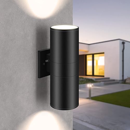 Miniatura 6 de Paquete de 4 luces de pared de iluminación al aire libre, del atardecer al amanecer, lámpara de pared cilíndrica hacia arriba, lámpara de pared