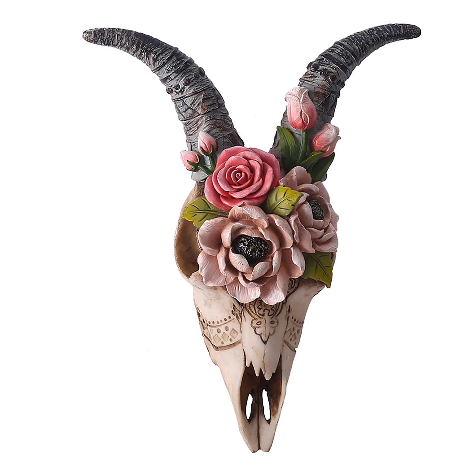 YROHGKPN Wall Hanging Simulation Flower Goat Skull Sculpture Figurine Artwork Props 3D Animal Wall Ornament Decoration Hanging Ornament Simulation Flower Goat Artwork Prop Decor