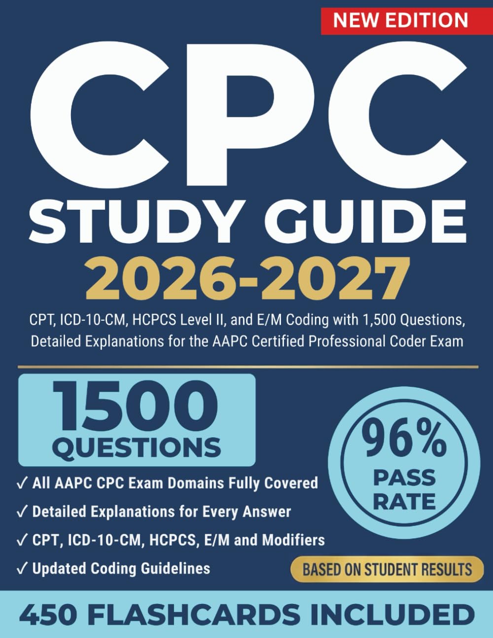 CPC Study Guide 2026-2027: CPT, ICD-10-CM, HCPCS Level II, and E/M Coding with 1,500 Questions, Detailed Explanations for the AAPC Certified Professional Coder Exam