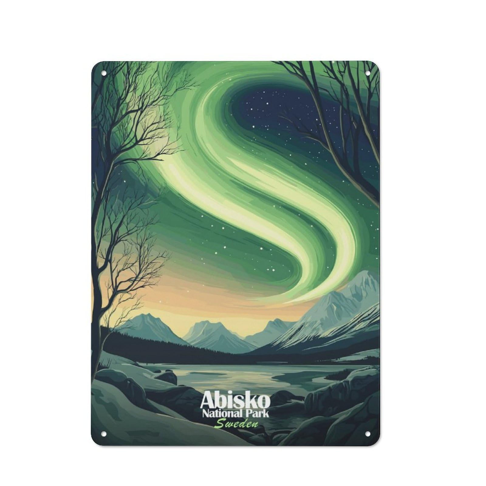 Junmoney Abisko National Park Aurora Borealis Tin Wall Plaque 40X30cm With For Hobby Room Or Studio, For Updating Hobby Room And Studio After Moving