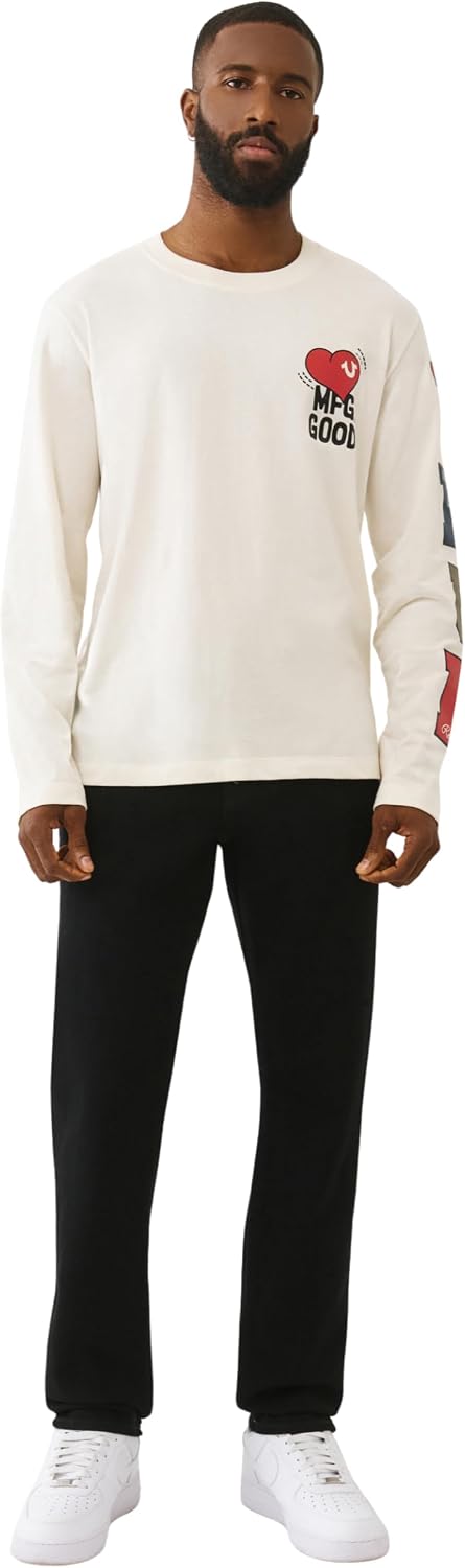 True Religion Geno SN No Flap Jeans for Men - 32" - Black Denim Pants with Big T Stitching & Horseshoe Detail