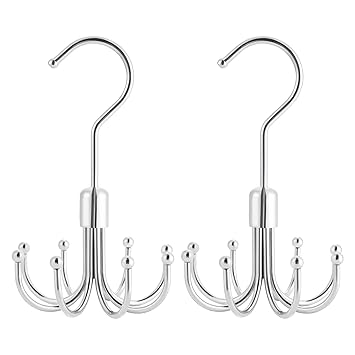 Belt Hanger Belt Rack Rotatable Hat Hanger Tie Rack Hanging Holder Storage Hook Closet Accessories Organizer for Belt Hat Bra Tie Tank Top Scarf Purse (Silver, 2)