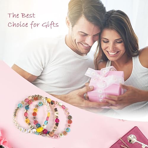 Miniatura 6 de Cuentas de letras acrílicas del alfabeto, letras doradas, cuentas redondas blancas, 0.157 x 0.276 in, 1200 unidades, para pulseras de amistad, kit