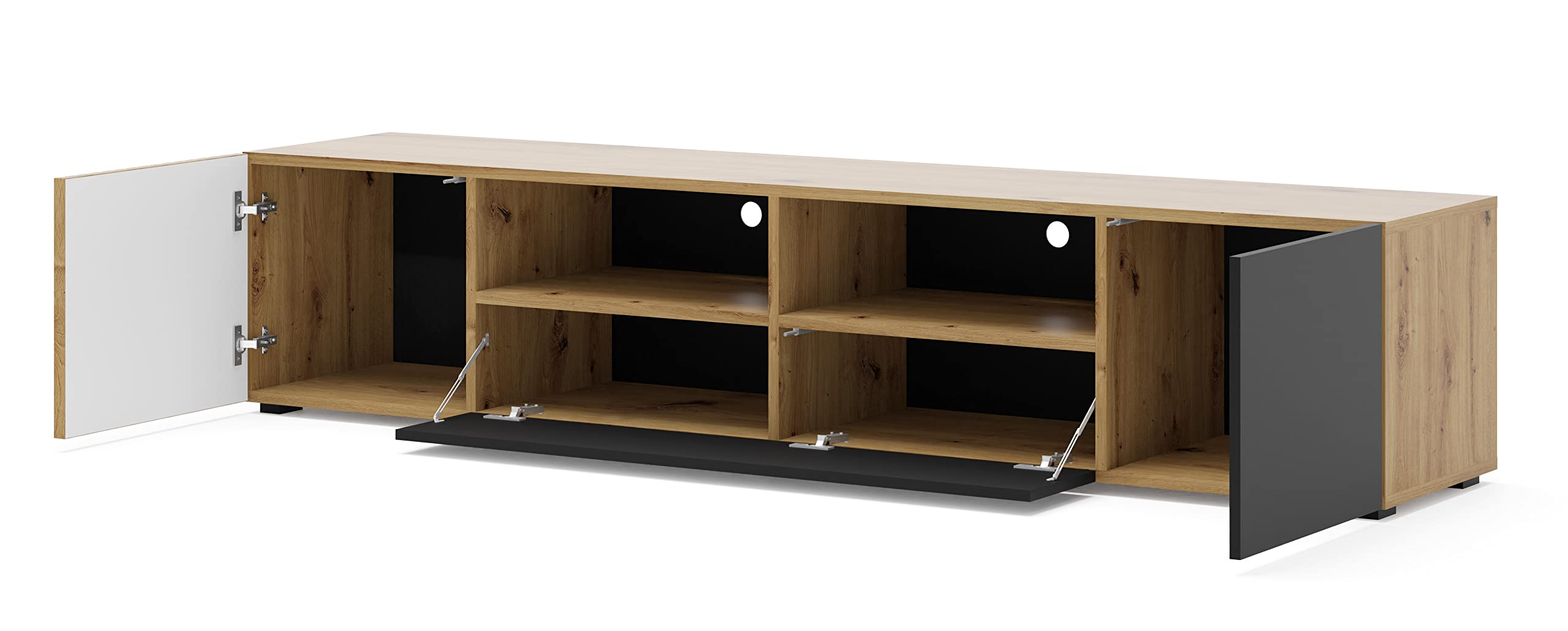 BIM Furniture TV Lowboard AURIS – 200x42x42 cm Stehend Wohnzimmermöbel, Grifflose Fronten, Fernsehtisch mit viel Stauraum, modernes TV Schrank – Eiche Artisan/Schwarz Matt