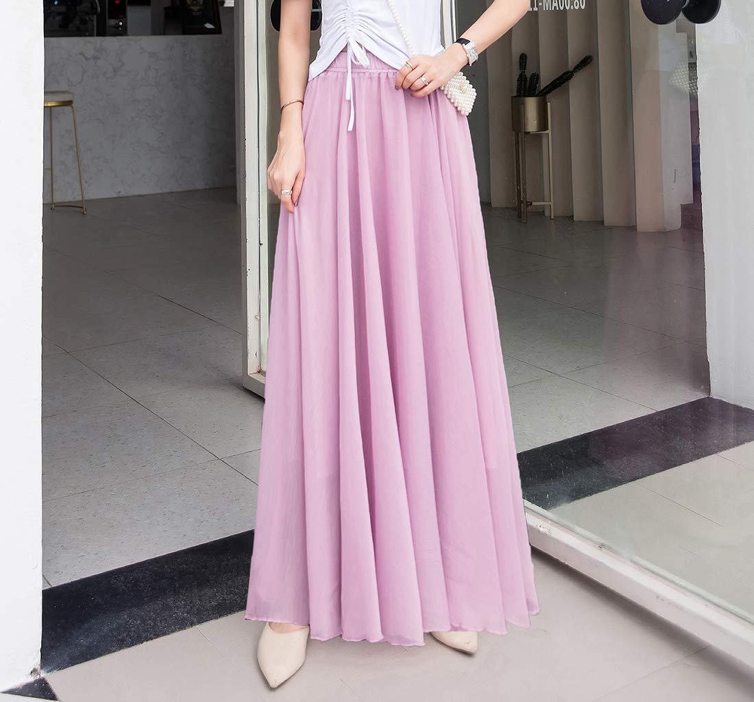 Damen Maxirock böhmischen Chiffon Lang Rock Hohe Taille Festlich Rock Hochzeit Casual Pleated Rock Sommer Strandrock