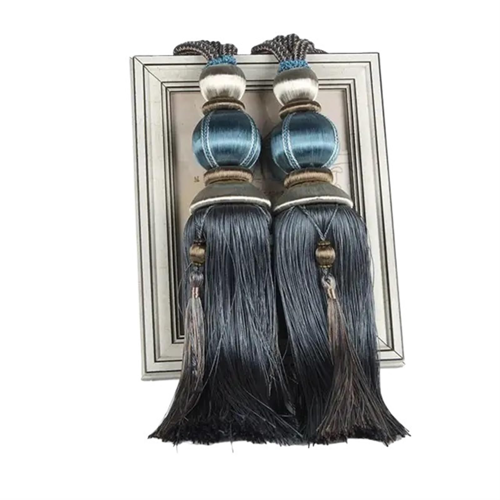 Embrasses de Rideaux en Corde, Lot de 2, avec Pompons et Perles (Bleu foncé), Bleu foncé,Dark Blue