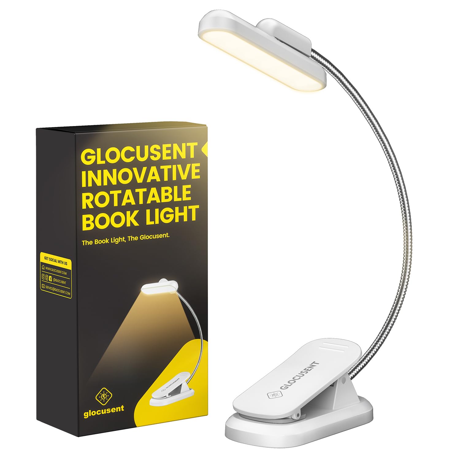 Glocusent Luz Lectura Giratoria, 22LEDs en Doble Fila con Temporizador, Atenuación Continua y Ajuste de Color, Lampara Lectura Recargable de 1000mAh de Hasta 100h, Ideal para Amantes de los Libros