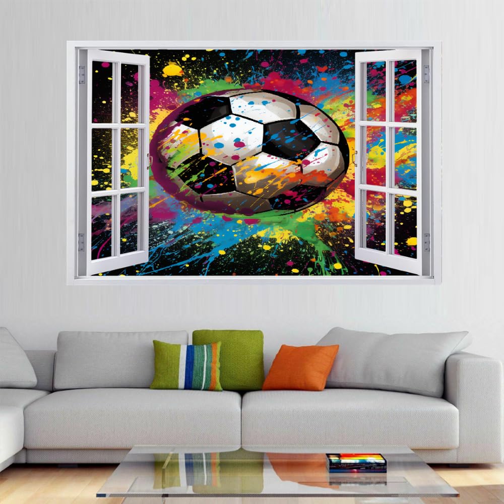 Adesivi 3D per decorazioni murali distrutti Calcio Adesivo da parete Arte Astratta Dei Graffiti Tatuaggio da parete per la decorazione della parete della cameretta dei bambini 120x80cm