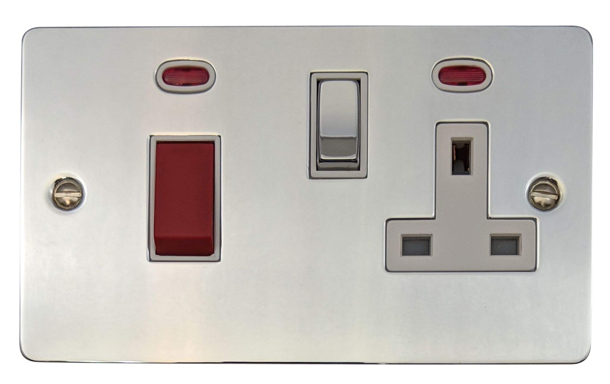 G&H Brassware White Flat Polished Chrome Cooker Switch With Socket ( Insert/Chrome Switch) - Fc229