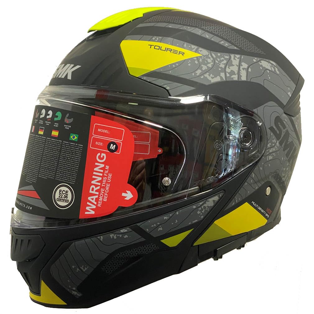 Casco de Moto Modular SMK Gullwing Navigator Abatible con Visor Solar Gris Amarillo - Homologado P/J ECE 22.06 - Designed