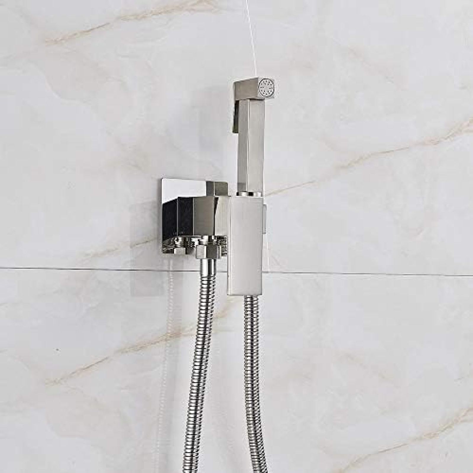 Rubinetto Bidet in Ottone, Miscelatore Doccia, Acqua Calda e Fredda, Rubinetto a spruzzo Quadrato, rubinetti per WC - Nichel Spazzolato, Nichel Spazzolato (Nichel Spazzolato)