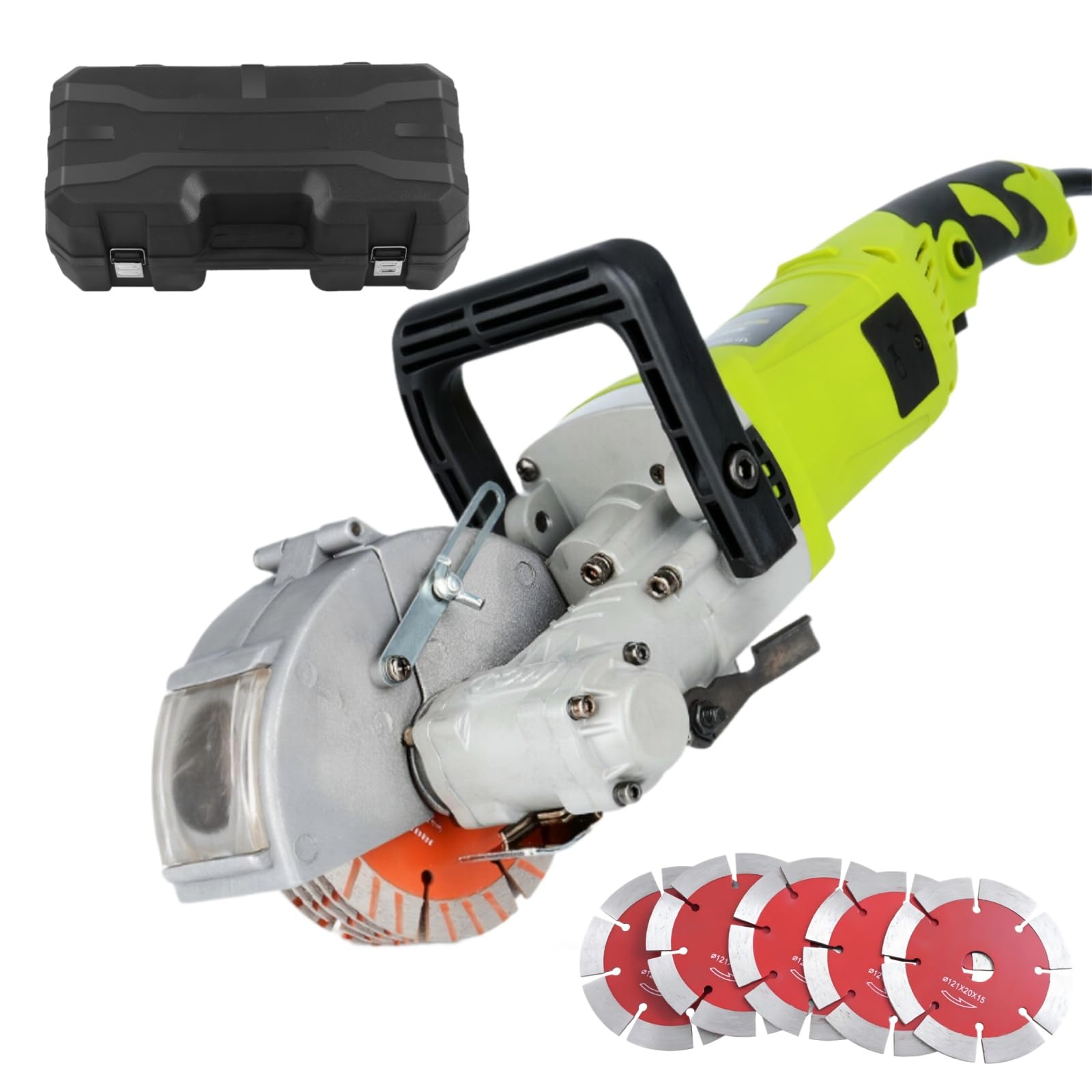 Wall Chaser 4000W 6000 RPM Electric Wall Groove Cutting Machine with Dust Extractor & Carry Box Adjustable Cutting Depth & Width 5 Blades Wall Chaser for Marble, Red Brick, Wall, Floor