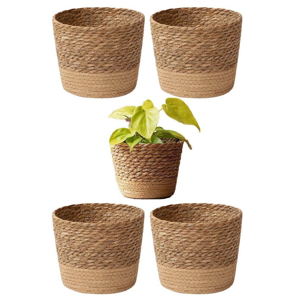 Pots de fleurs tissés et panier de jardinière en jonc de mer pour rangement d'intérieur
