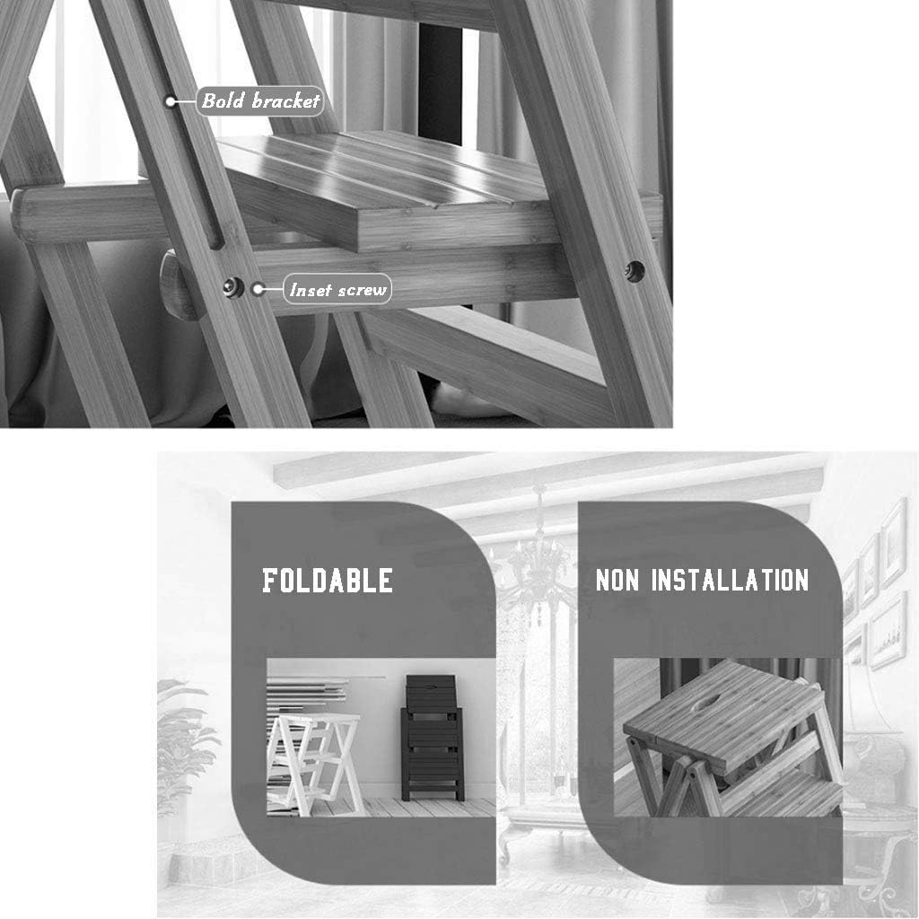 Creative Transforming Folding Library Steps Multi-Layer Step Ladder Chair Kitchen Office Use Natural Bamboo Material