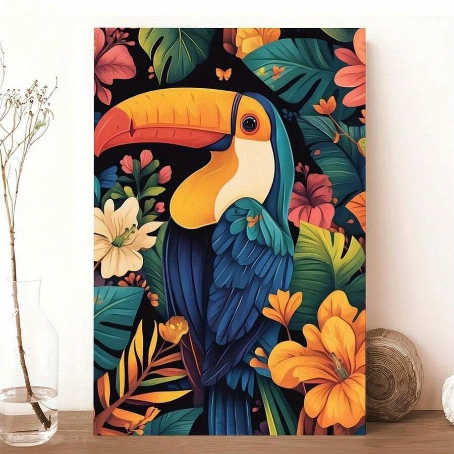 Affiche Toucan tropical toile imprimée multicolore 70x100 cm avec cadre