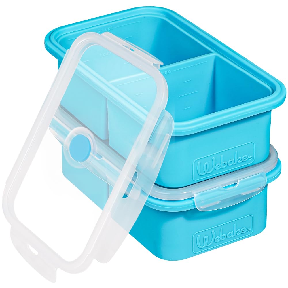 webake Siliconen soepvormen met deksel, 500 ml, set van 2 soep/vriezer, voedselopslagcontainers voor invriezen, extra grote jumbo-ijsblokjesvorm voor soep, bouillon, saus, boter, maaltijdbereiding