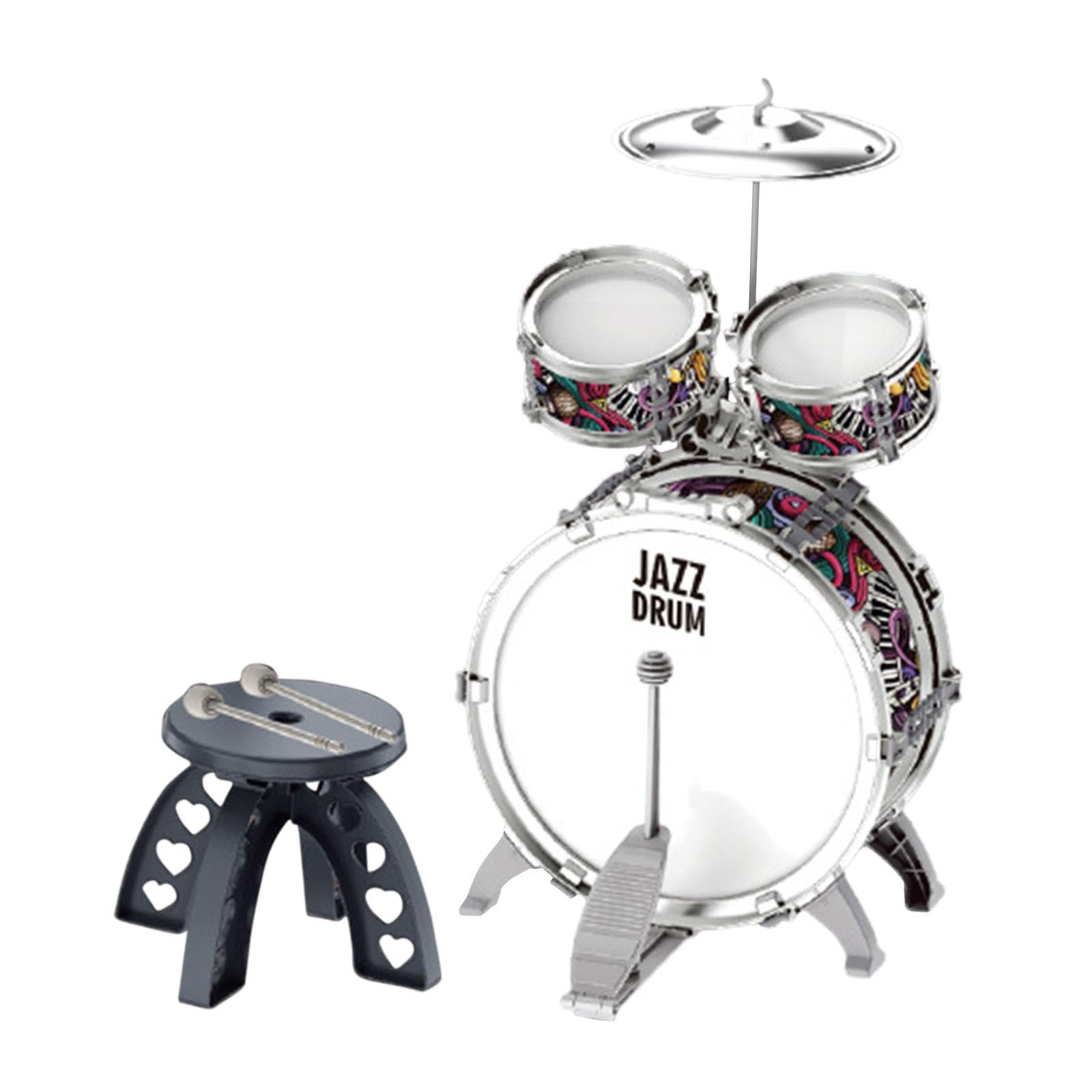 TISHITA 3 Stück Kinder Schlagzeug Set Jazz Trommel Percussion Musikspielzeug mit Drumsticks Becken Und Hocker Aus PVC für Kleinkinder Konzert, 3 in 1