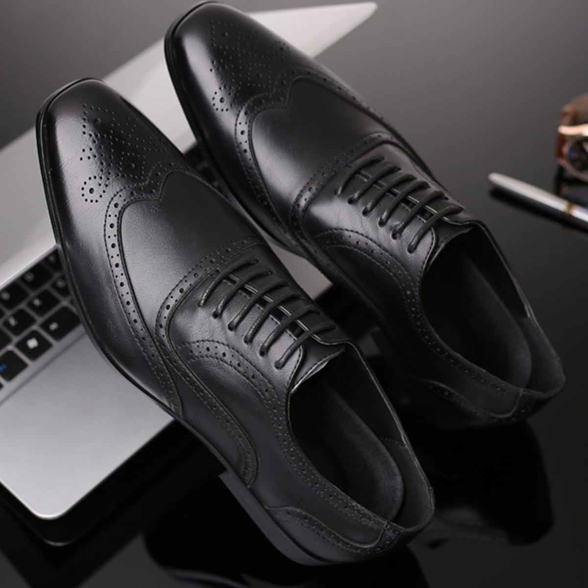 Scarpe Stringate Business Uomo Eleganti Brogue Oxford Classiche | Scarpe da formali PU antiscivolo, suola morbida per lavoro e uso ufficio