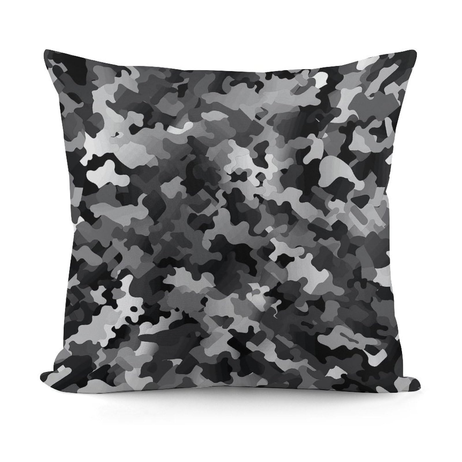 VstaDank Black White Gray Camouflage Pillow Covers Soft Plush Decorative Square Pillow Cover Modern Breathable Pillowcases Pillowcase with Invisible Zipper 18x18 Inches for Sofa Living Room