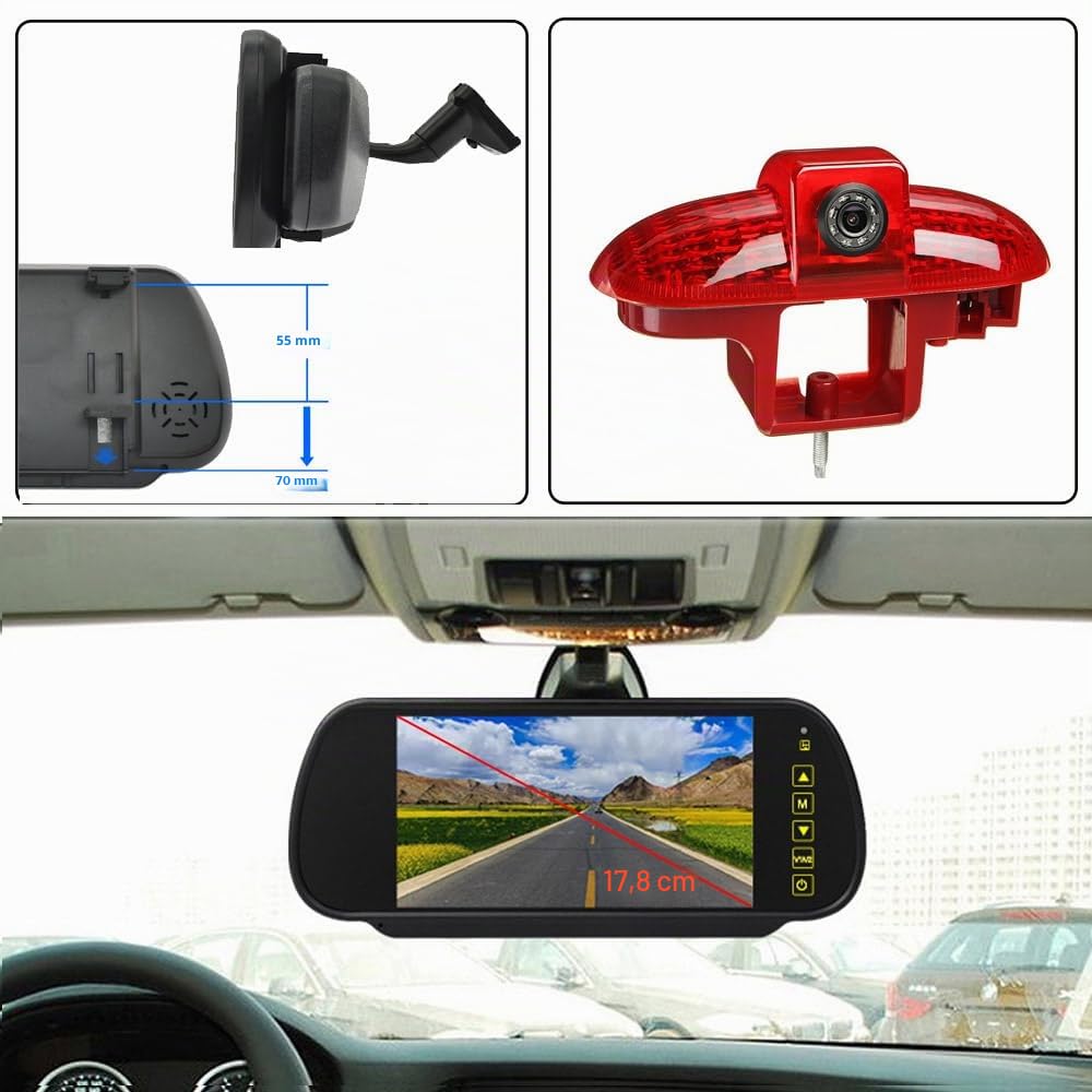Feu Stop HD Caméra de Recul Avec Rétroviseur de Rechange pour Renault Trafic II III, Opel Vivaro, Primastar - Diesel/Petrol, FWD, FL EL JL, Chassis A B C X82 X83