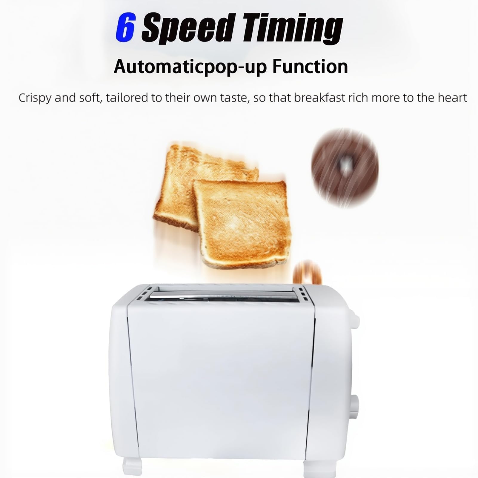 Tostadora de 2 rebanadas de 650 W, tostadora de desayuno doméstica con 6 configuraciones de sombra y bandeja para migas de pan extraíble, centrado automático, ranura para hornear ensanchada de cream