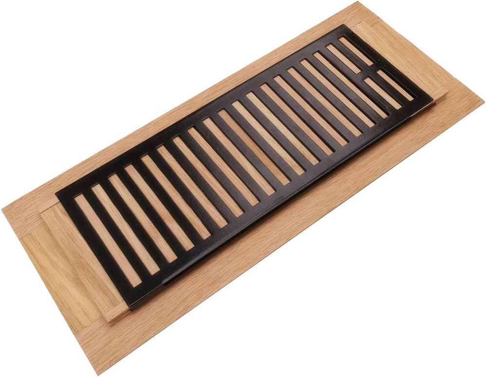 Razo 4 Pcs Pack White Oak Wood Floor Register, Drop in Vent Cover with Damper, 4x12 Inch (Duct Opening), Unfinished