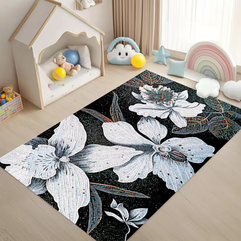 Tapis de sol doux et lavable motif mosaïque floral décoration chambre salon 60x100