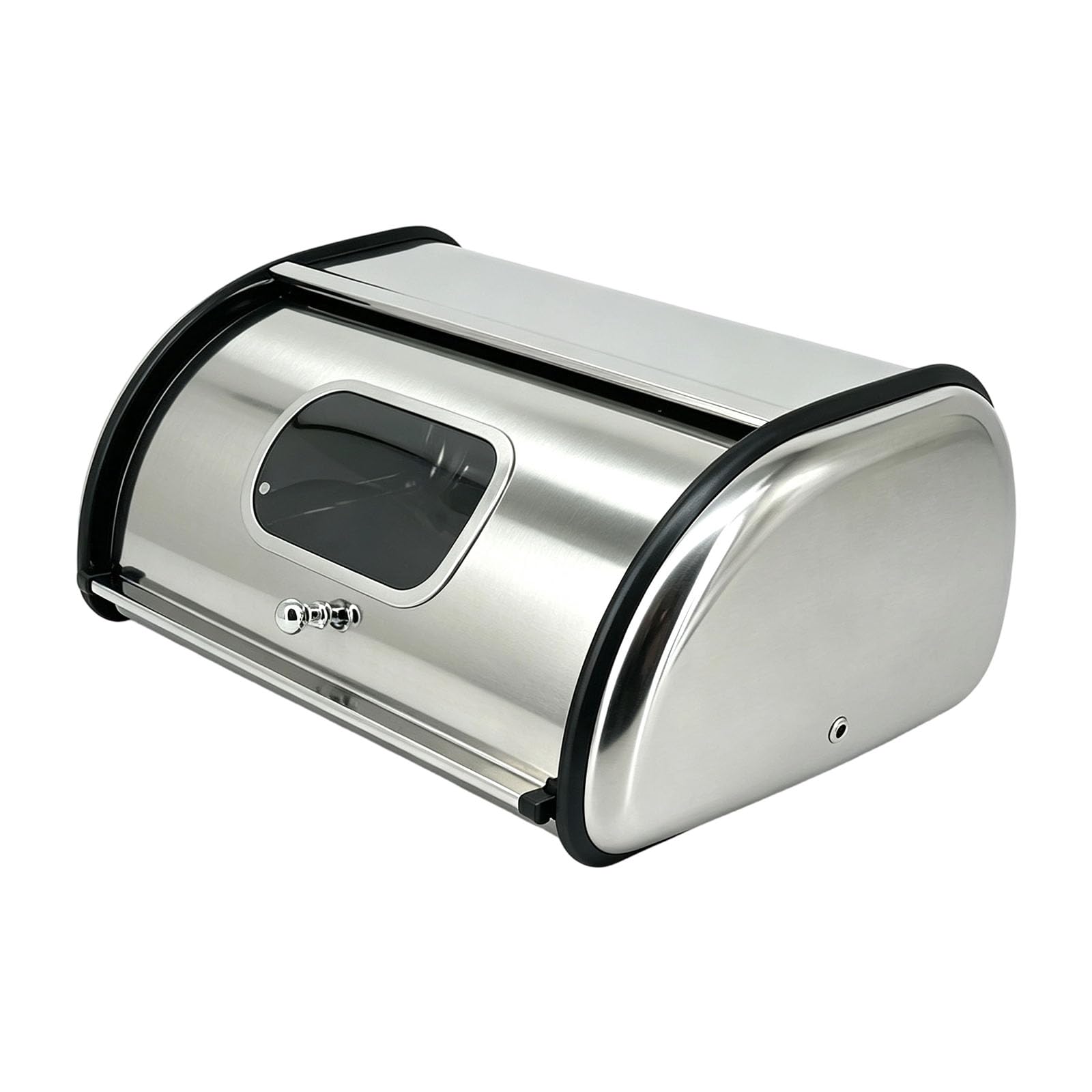 PANGBOER Contenedor de almacenamiento de pan con ventana de visualización, diseño enrollable de acero inoxidable, organizador de mostrador ventilado, soporte para repostería de cocina, recipiente