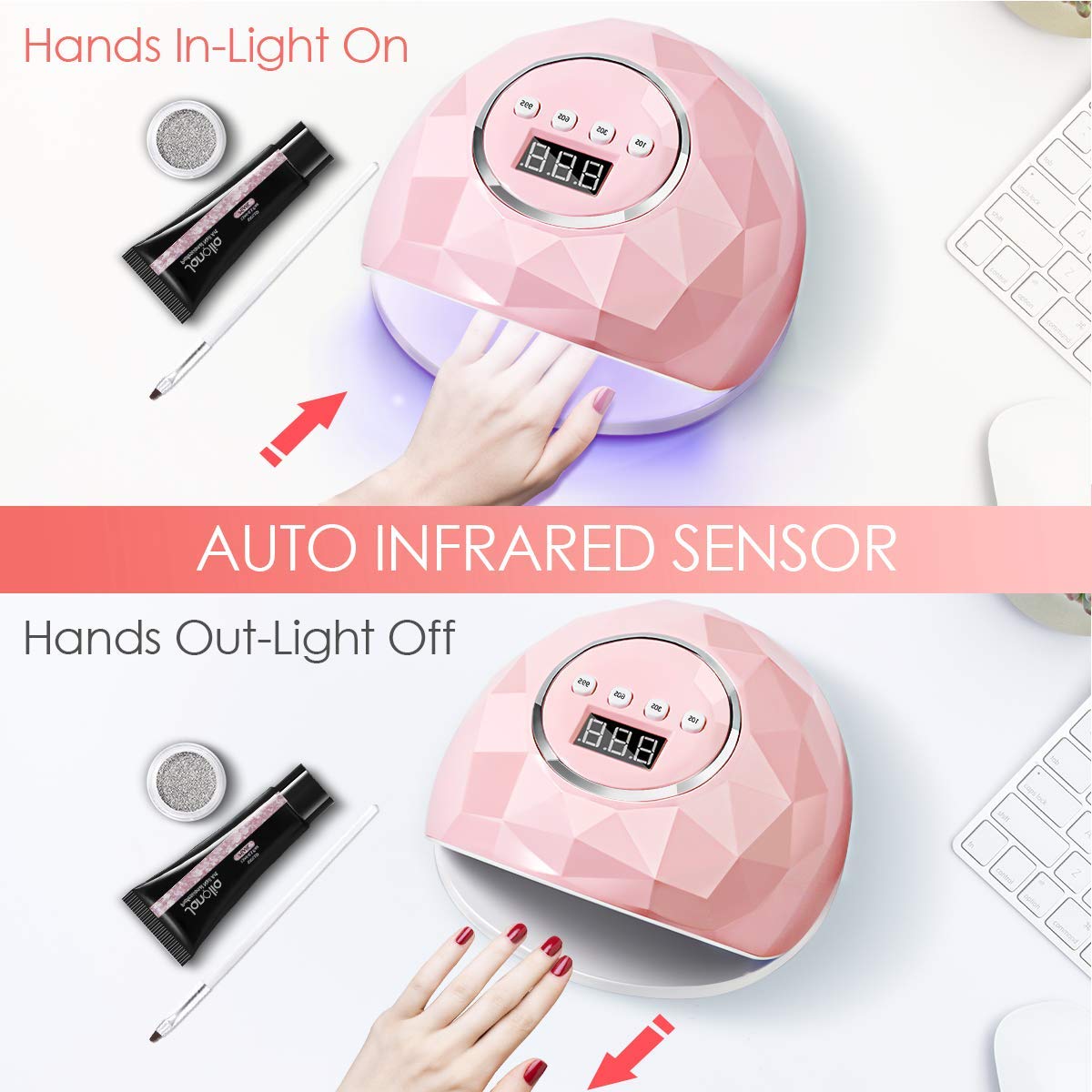 Janolia Lampada LED UV Unghie, 86W Professionale Fornetto Unghie Semipermanente per Manicure/Pedicure con Automatico Sensore, 4 Timers da 10/30/60/99S, Display LCD