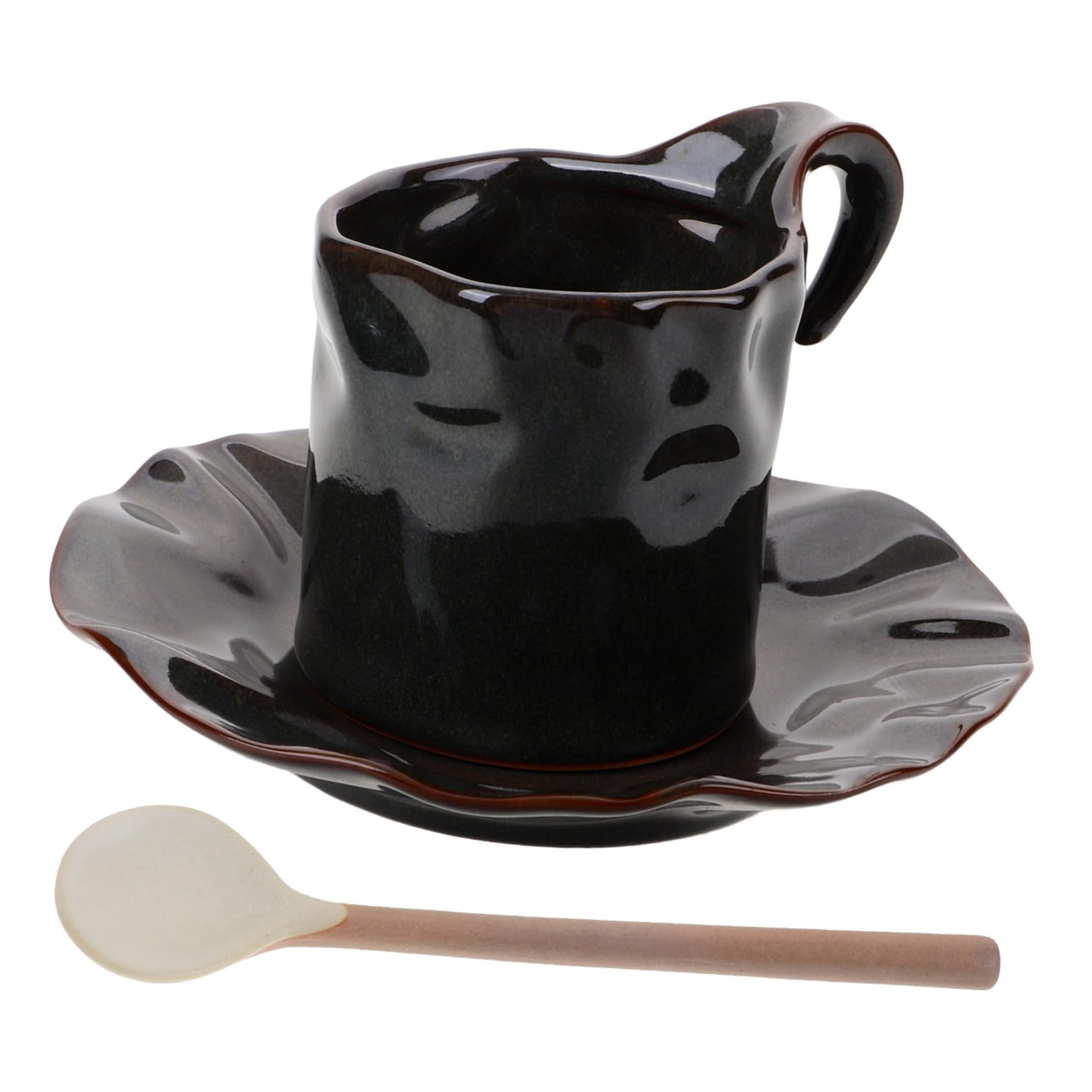 Alipis Tasse à Café en Céramique 150ml avec Soucoupe, Bord Lisse et Anse Pratique, pour Maison et Restaurant, Style Simple