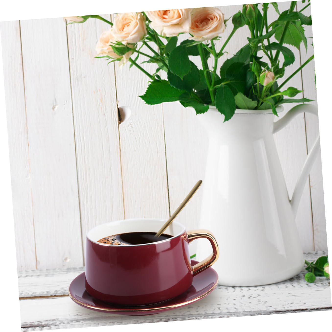 Juego de Taza y Plato de Café de Cerámica 250ml Rojo 2 Piezas
