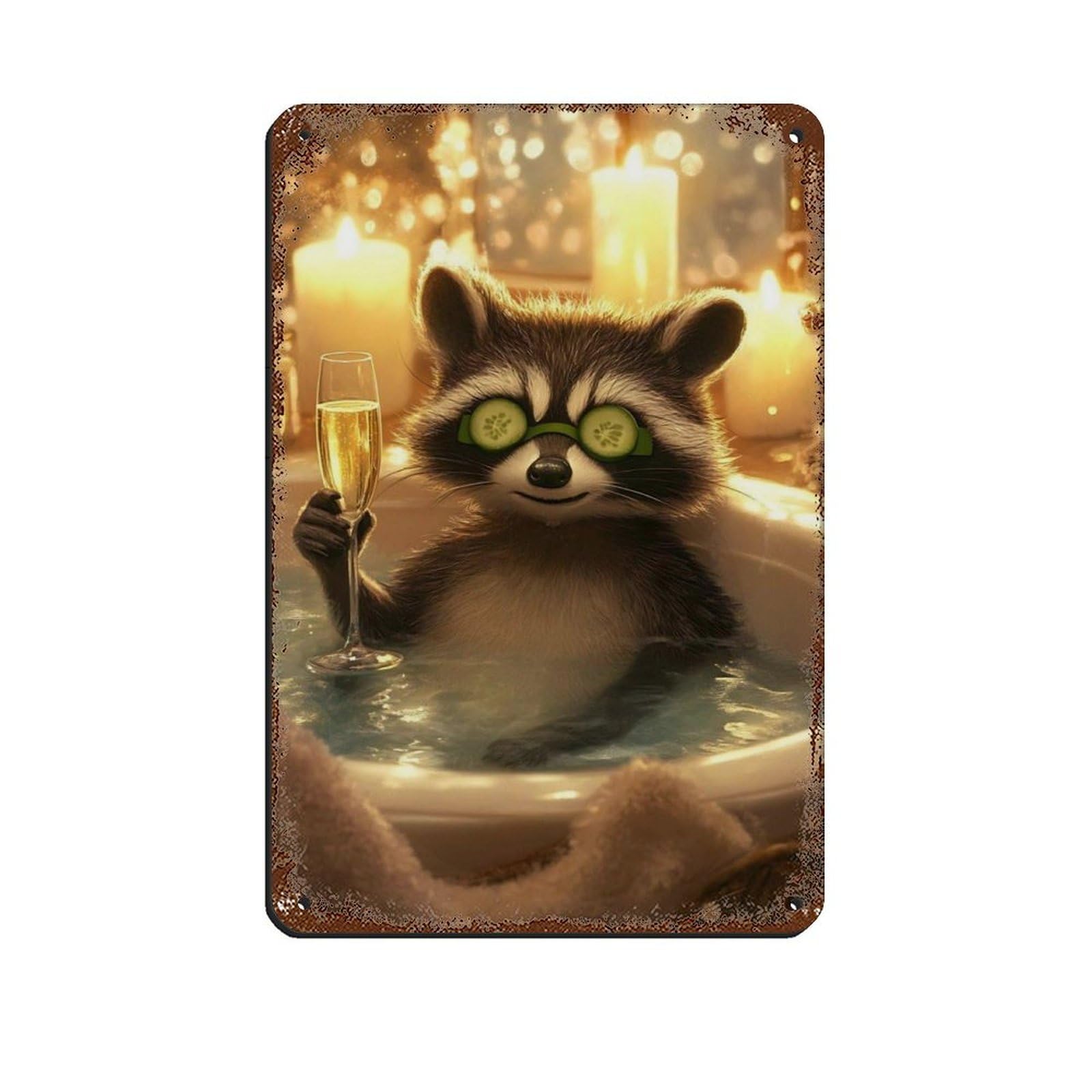 Lxwnze 20L X 30W Cm Cute Raccoon Spa Day, Relaxing Animal Tin Sign Vintage Metal Pub Club Cafe Bar Home Wall Art Decoration Poster Retro 8X12inch(20X30cm)