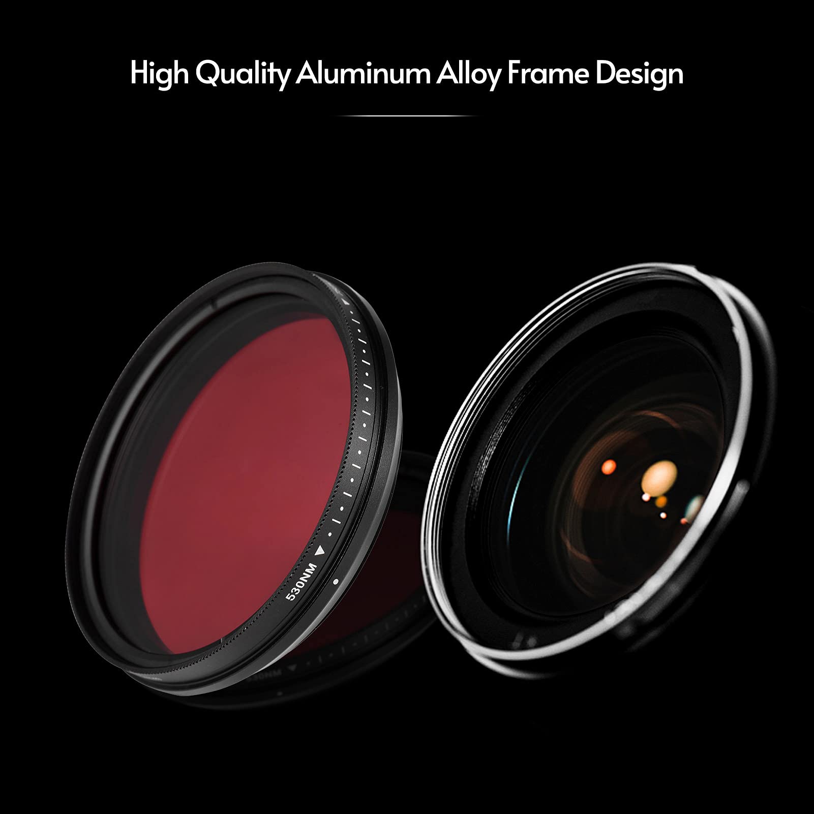 Filtro infrarrojo Ajustable de 62 mm Filtro de Lente de Rayos X de Paso de Infrarrojos Variable de 530 NM a 750 NM Compatible con la cámara DSLR,Filtro de Lentes de Rayos X