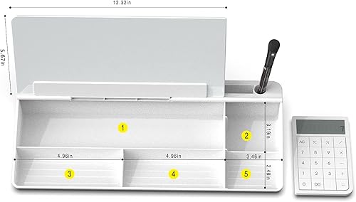 Miniatura 7 de TOWON Pizarra blanca de cristal de escritorio con calculadora básica, pantalla LCD de 12 dígitos, organizadores de escritorio con accesorios para