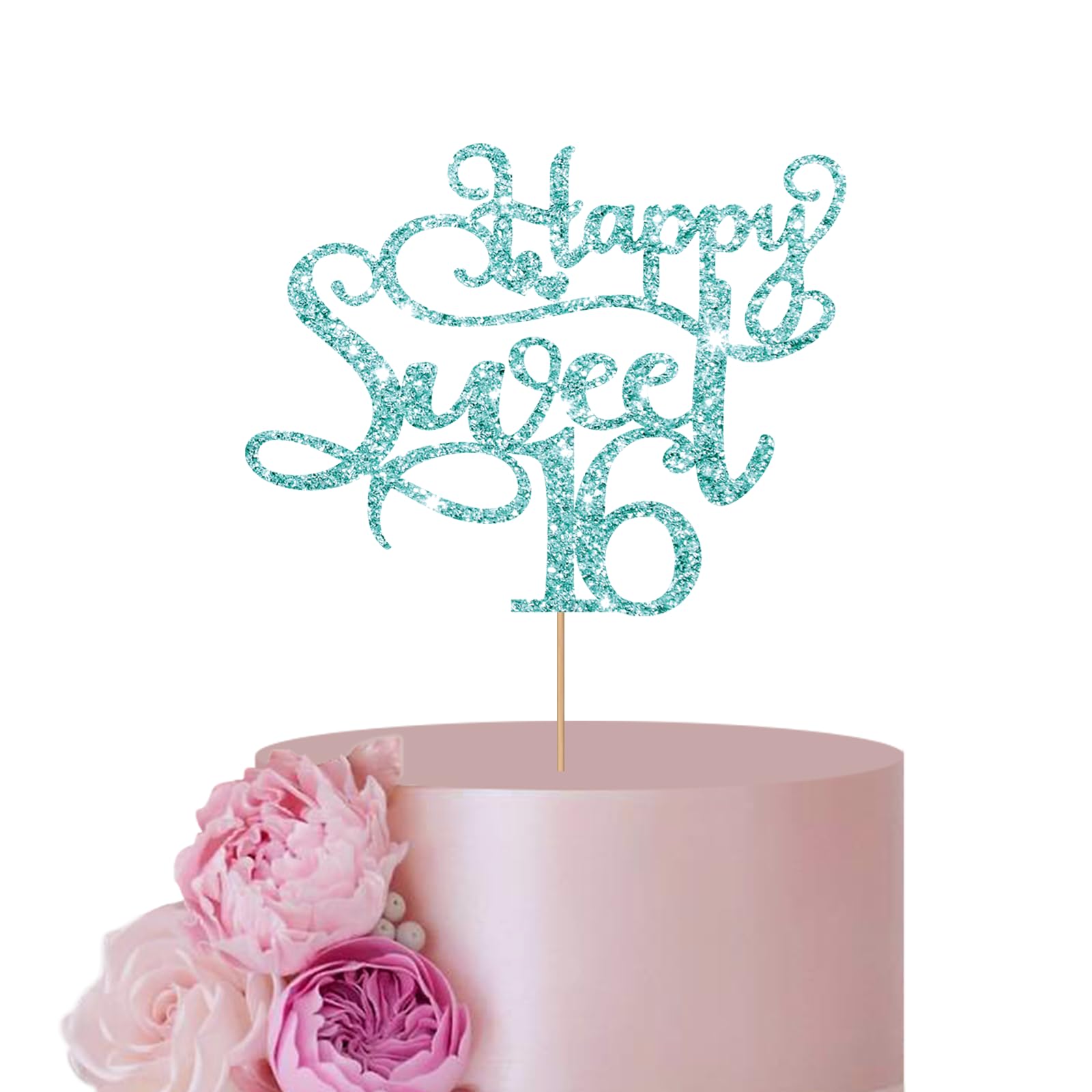 Happy Sweet 16 Cake Topper – Glitzer-Kuchenaufsatz Für 16. Geburtstag, 'Cheers To 16 Years'