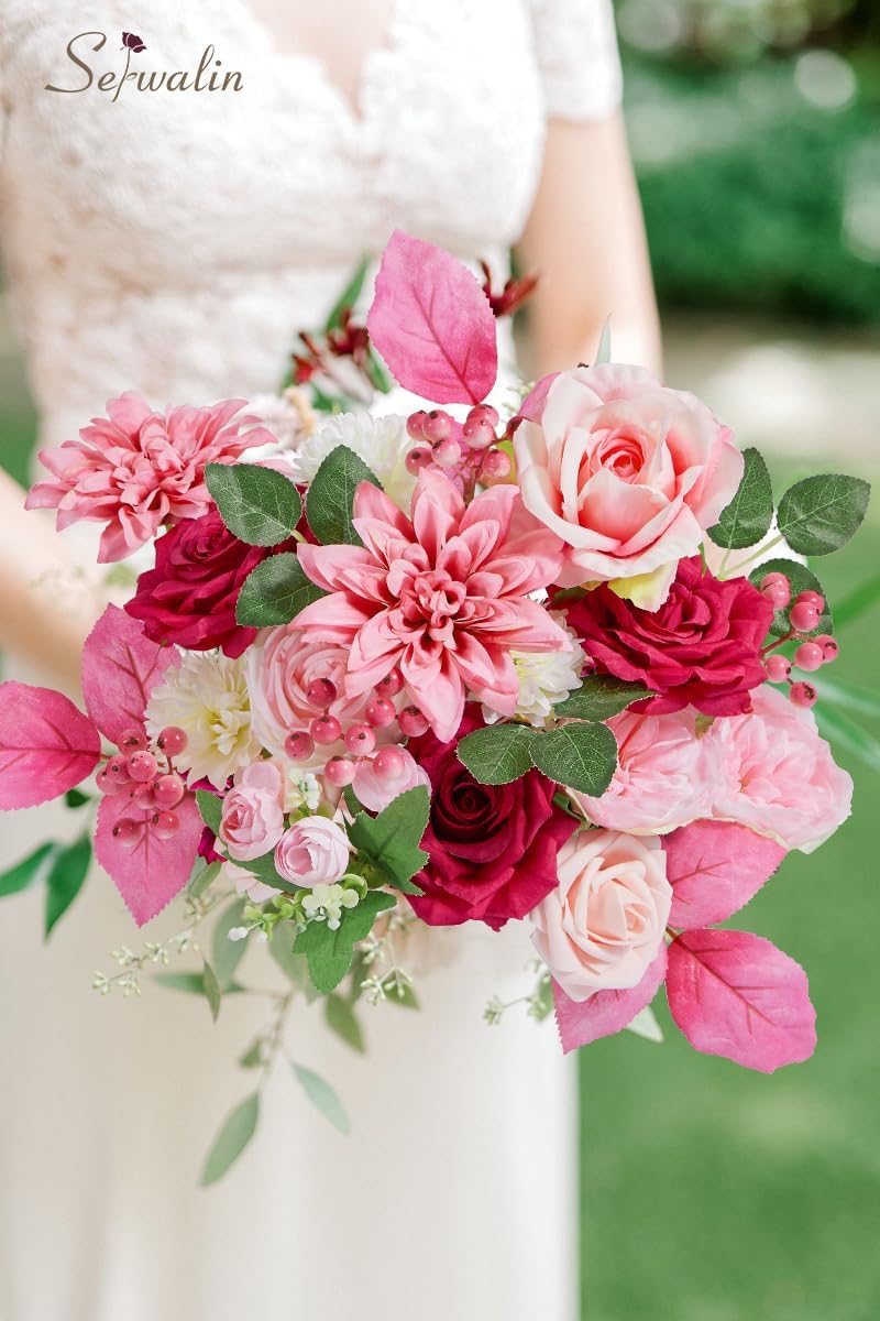 Serwalin Artificial Hot Pink Silk Flowers for Home Decor - DIY & Wedding Flowers - Table Centerpieces & Cake Decorations - Image 2