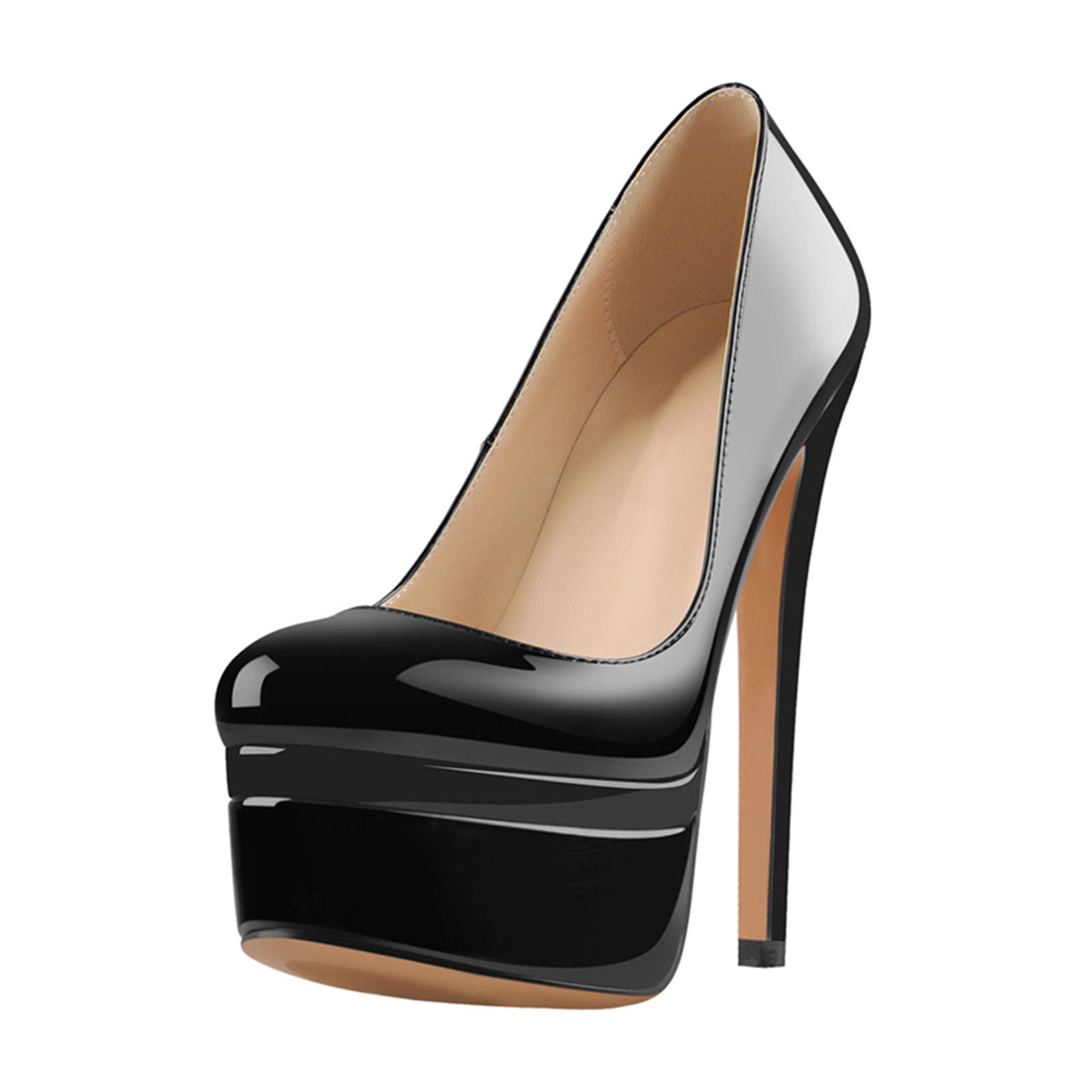 MissHeel Fashion Slip-on High Heeled Platform Pumps Stiletto High Heels Court Shoes for Wedding Dress - 7 UK Double Platform Black