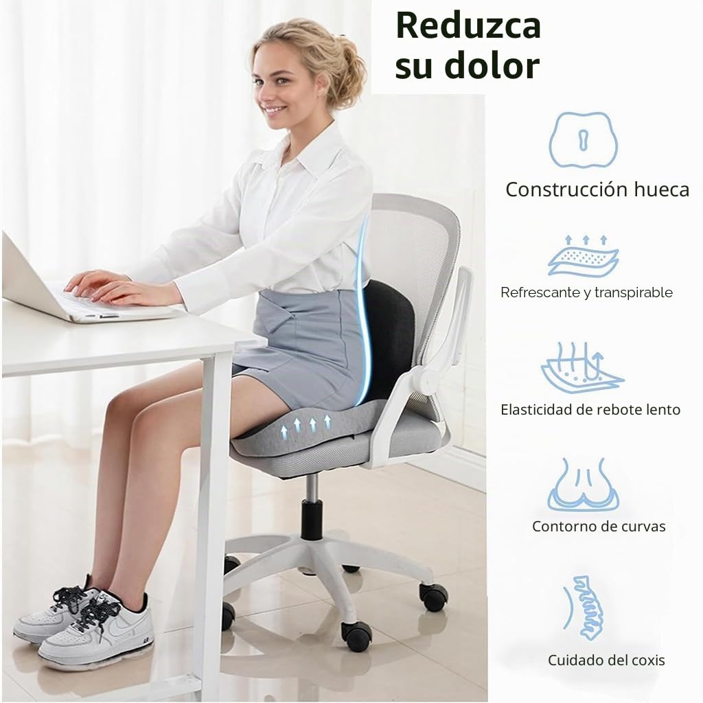 HoldOneLight Cojín ortopédico con respaldo [apoyo lateral y comodidad] cojín para silla de oficina y coche – Ergonómico, cojín de asiento, cojín para coxis (versión original)