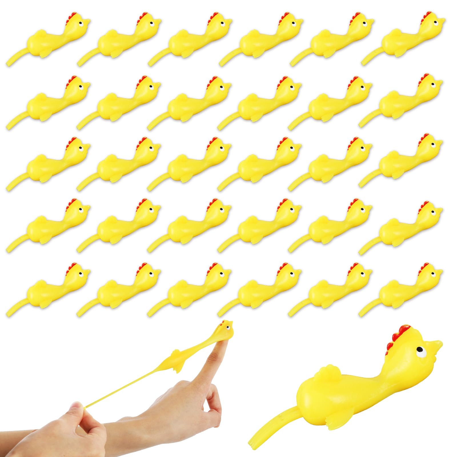 TEESSUE 40 Pcs Flying Chicken Slingshot Party Favors for Kids Adults, Bulk Gag Goodie Bags Stuffers for Kids, Rubber Chickens Sling Shot, Funny Gag Gifts for Prankster, Carnival Prizes, Prank, Rave
