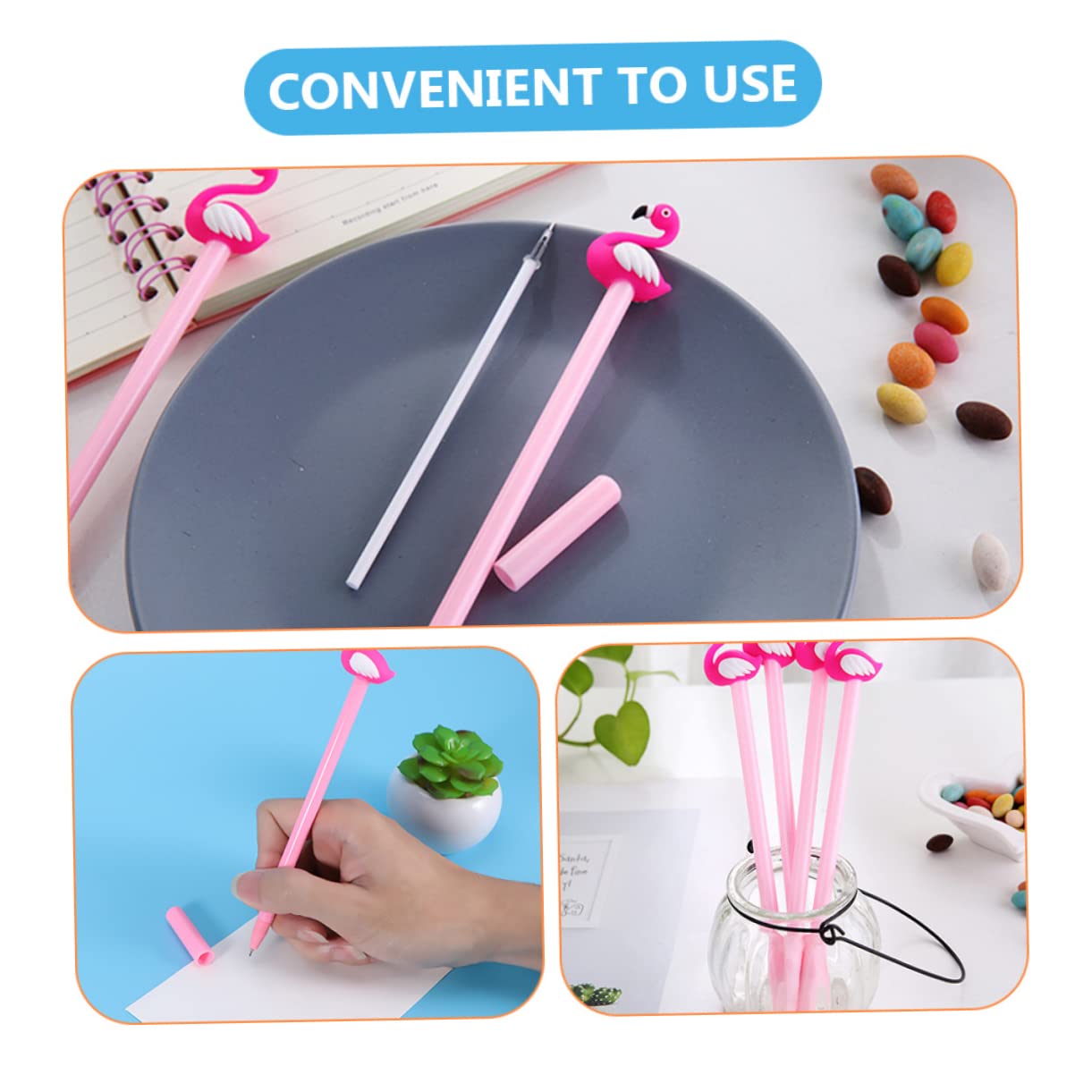 Housoutil 60 Pièces Stylo Gel Flamingo pour Garçon Fille Fournitures Scolaires et Design Animé pour École et