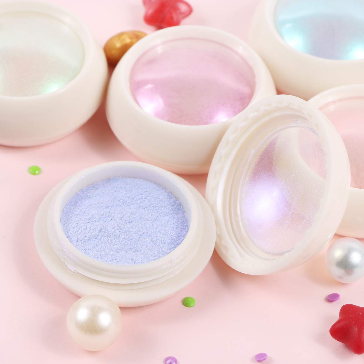 Polvere cromata per unghie, polvere per unghie a specchio, polvere al neon, polvere di aurora, polvere di titanio, decorazione per nail art con spazzole in spugna per unghie (polvere Aurora)