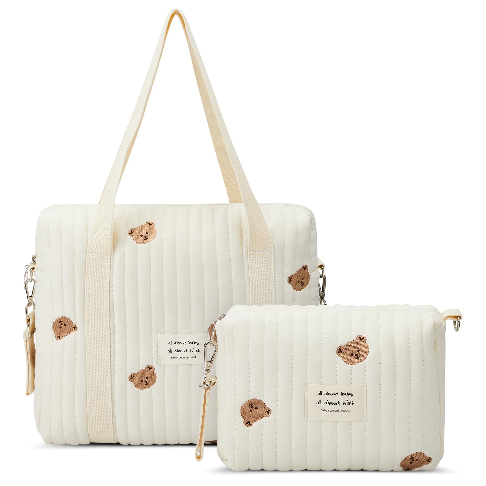 2 Pcs Diaper Bag Tote for Baby Small Multifunction Maternity Bag Quilted Cotton Cute Stroller Storage Bag Travel