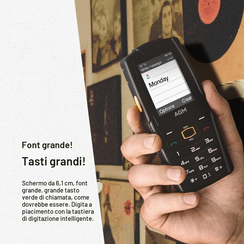 AGM M6 Telefono Robusto 4G Telefono Cellulare per Anziani, Doppia SIM, Altoparlante 109dB, Contatto di Emergenza SOS, 2500mAh, Schermo da 2,4", Telefono Cellulare a Pulsanti Grandi, 48MB RAM 128MB ROM