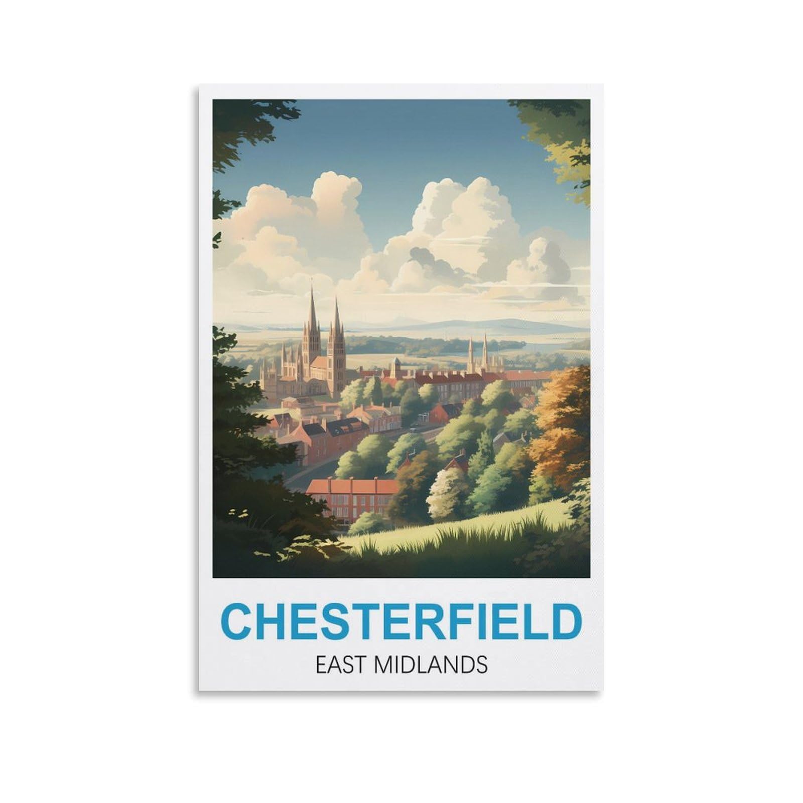 LNHZGNJNH Chesterfield East Midlands Vintage Travel Poster 08x12inch(20x30cm) Canvas Wall Art Wall Print Painting Decor Living Room Bedroom Decor